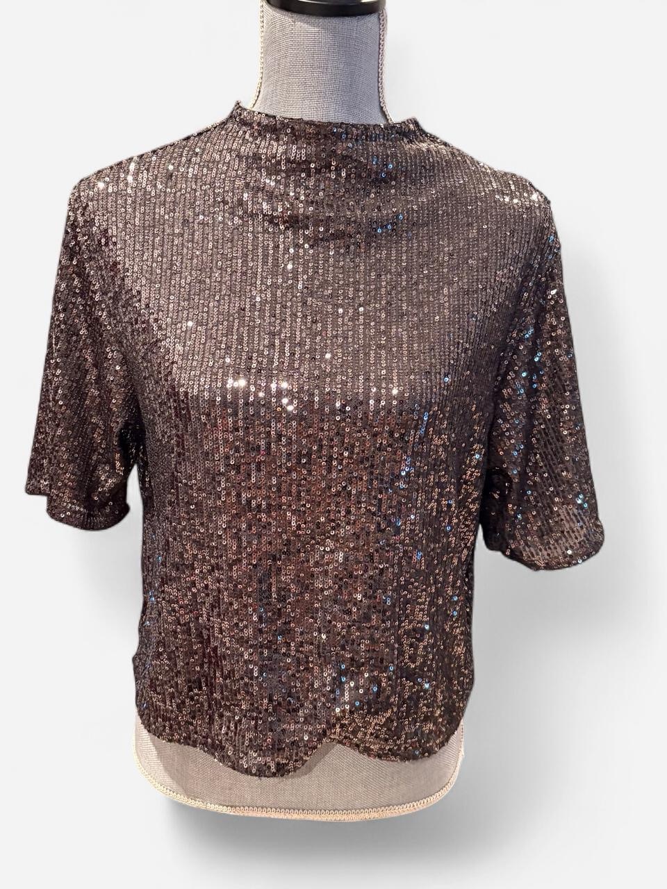 H&M Grey Sequin Blouse, Nwt, Size M